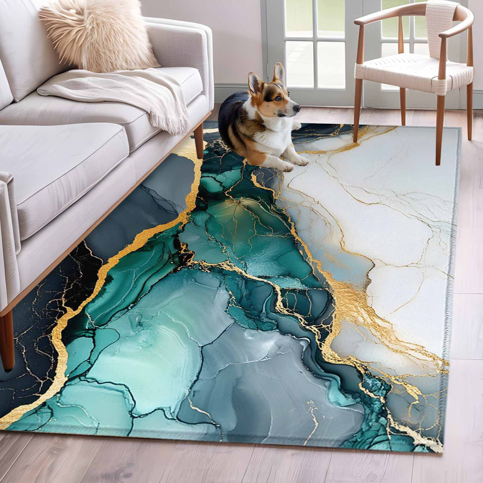 Aethics Rugs 3'x5' Area Rugs, Black Green Marble Indoor Outdoor Area Rug for Living ...