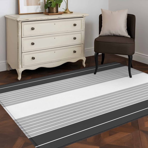 3'x5' Area Rugs, Black Grey Stripe Indoor Outdoor Area Rug for Living Room Bedroom, Modern Art Horizontal Striped Washable Bathroom Rugs Kitchen Floor Carpet Mats Home Decor Aesthetic