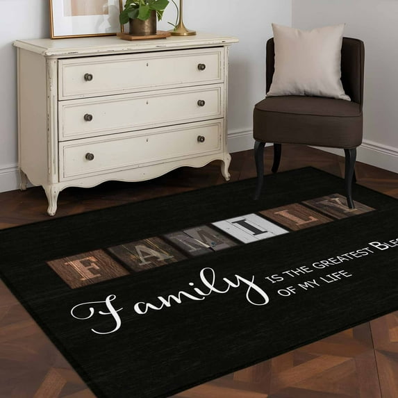 3'x5' Area Rugs, Black Indoor Outdoor Area Rug for Living Room Bedroom, Farmhouse Country Vintage Wooden Grain Plaid Washable Bathroom Rugs Kitchen Floor Carpet Mats Home Decor Aesthetic