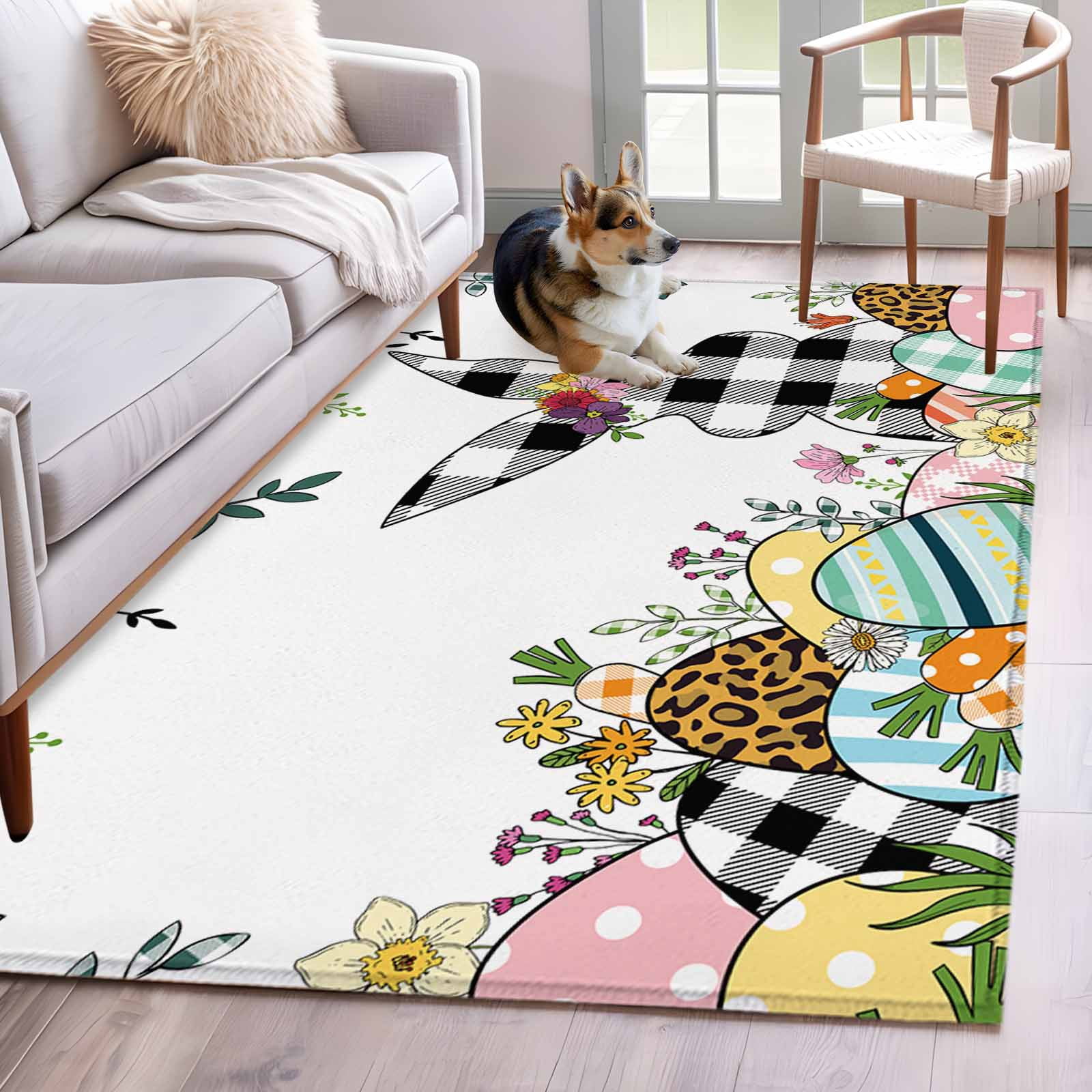 3'x5' Area Rugs, Black Plaid Bunny Easter Indoor Outdoor Area Rug for ...