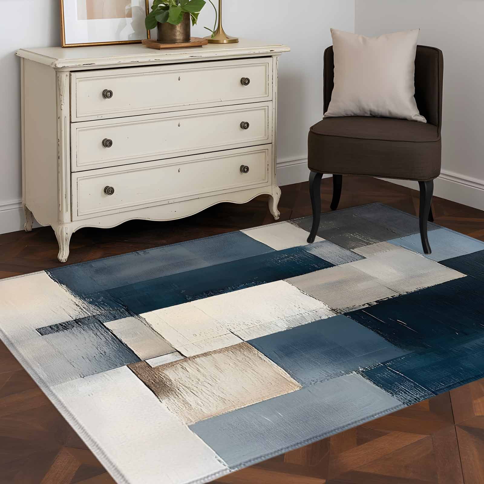 3'x5' Area Rugs, Blue Beige Geometric Indoor Outdoor Area Rug for ...