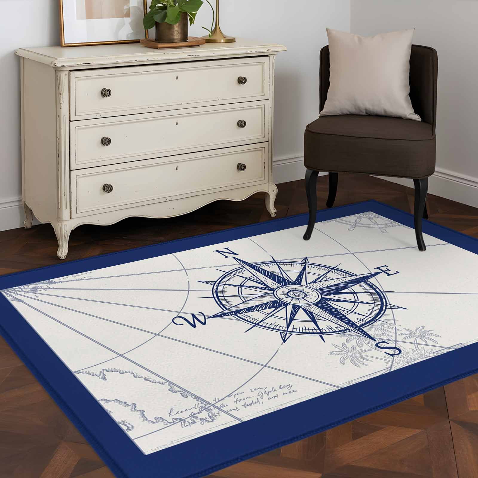 3'x5' Area Rugs, Blue Compass Nautical Indoor Outdoor Area Rug for ...