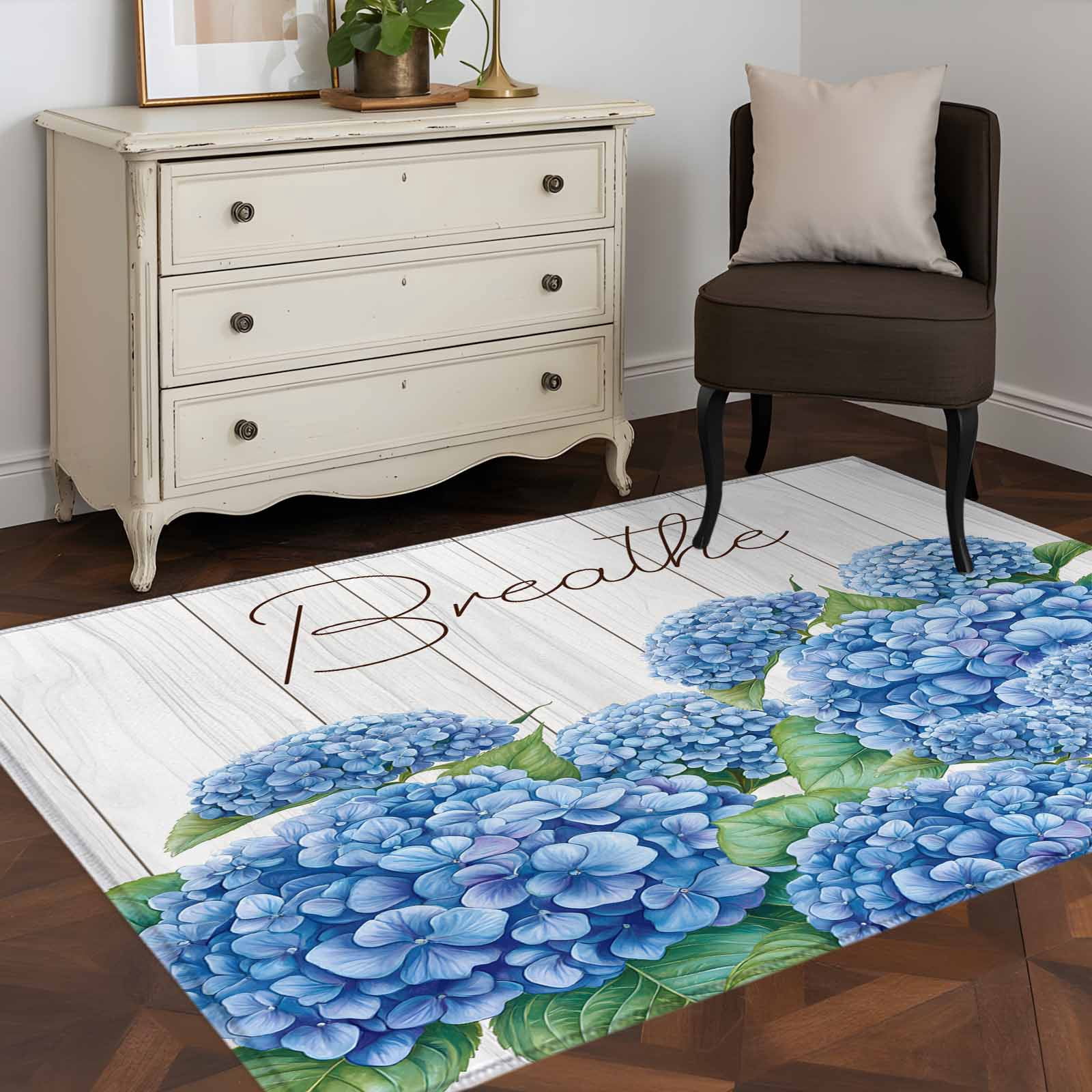 3'x5' Area Rugs, Blue Hydrangeas Floral Indoor Outdoor Area Rug for ...