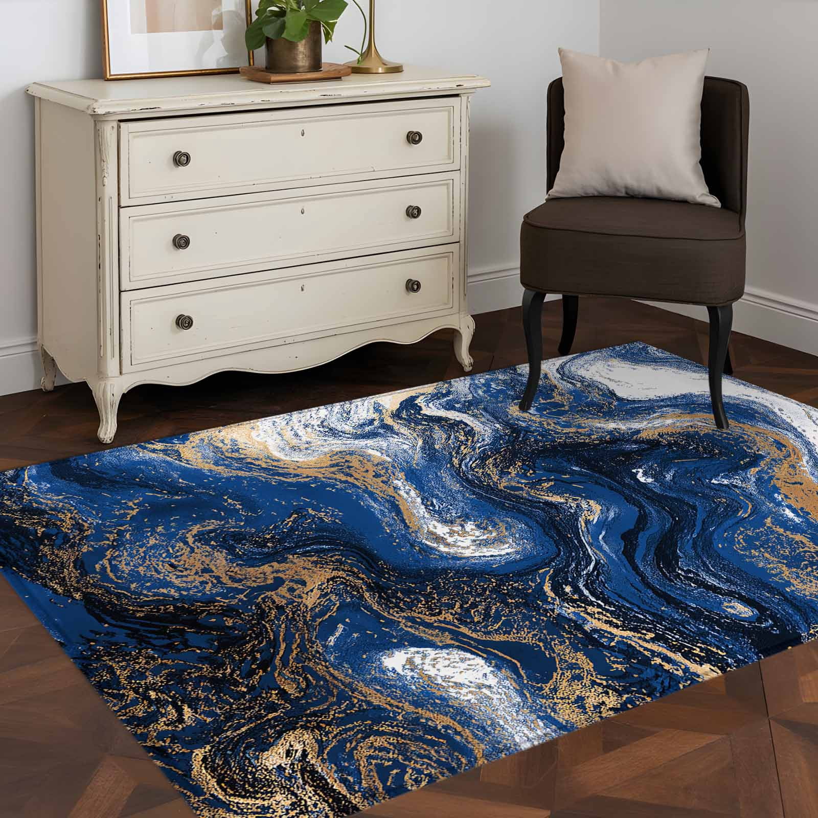 3'x5' Area Rugs, Blue Marble Indoor Outdoor Area Rug for Living Room ...