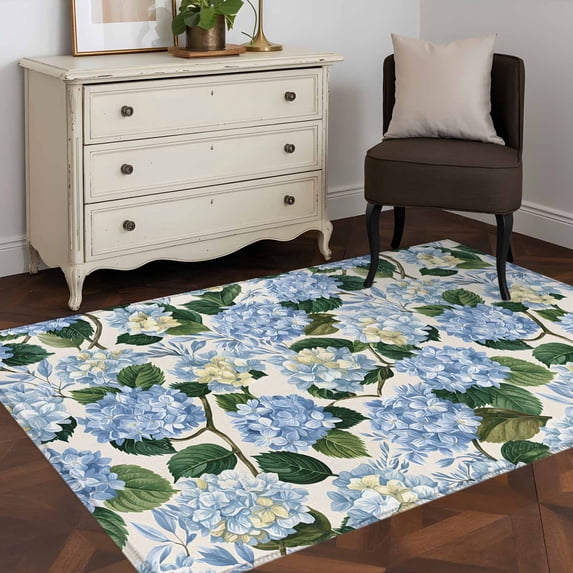 3'x5' Area Rugs, Blue Spring Floral Indoor Outdoor Area Rug for Living Room Bedroom, Watercolor Flowers Pastoral Washable Bathroom Rugs Kitchen Floor Carpet Mats Home Decor Aesthetic
