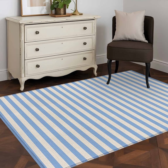3'x5' Area Rugs, Blue Striped Indoor Outdoor Area Rug for Living Room Bedroom, Modern Simple Farmhouse Beige Vintage Washable Bathroom Rugs Kitchen Floor Carpet Mats Home Decor Aesthetic