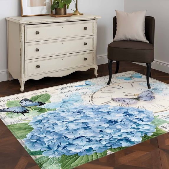 3'x5' Area Rugs, Blue Vintage Hydrangea Indoor Outdoor Area Rug for ...