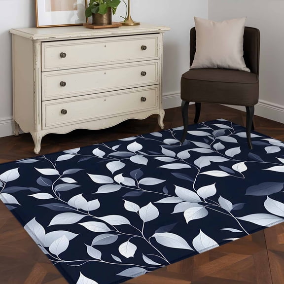 3'x5' Area Rugs, Blue White Eucalyptus Leaves Indoor Outdoor Area Rug for Living Room Bedroom, Spring Summer Watercolor Plant Washable Bathroom Rugs Kitchen Floor Carpet Mats Home Decor Aesthetic