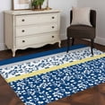 thumbnail image 1 of 3'x5' Area Rugs, Blue Yellow Indoor Outdoor Area Rug for Living Room Bedroom, Botanical Floral Motifs Wildflower Striped Washable Bathroom Rugs Kitchen Floor Carpet Mats Home Decor Aesthetic, 1 of 8