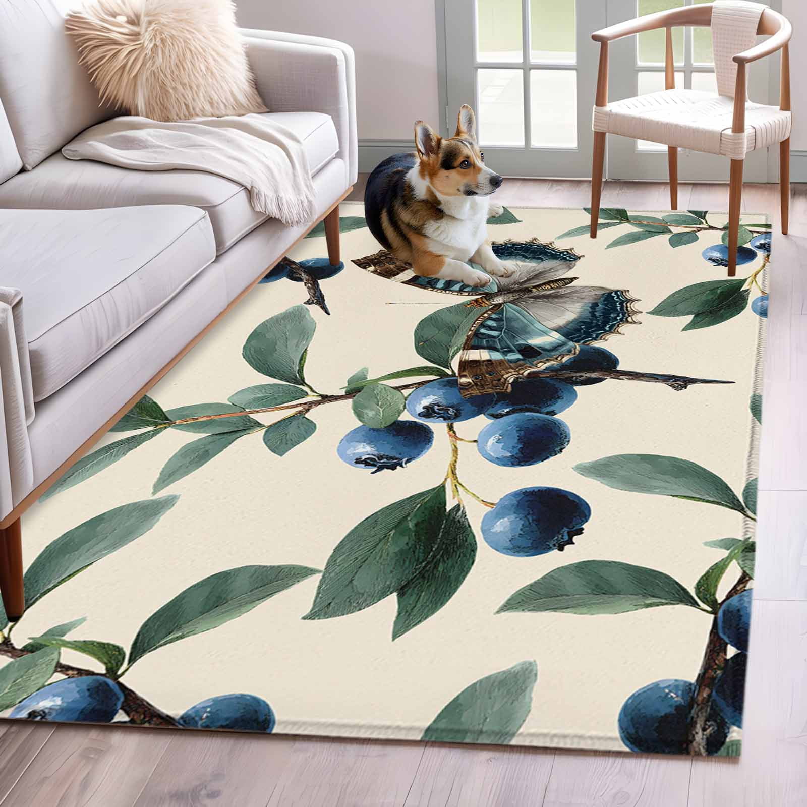 3'x5' Area Rugs, Blueberry Spring Leaves Indoor Outdoor Area Rug for ...
