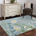 thumbnail image 1 of 3'x5' Area Rugs, Botanical Blue Green Indoor Outdoor Area Rug for Living Room Bedroom, Spring Pastoral Daisy Leaf on Linen Washable Bathroom Rugs Kitchen Floor Carpet Mats Home Decor Aesthetic, 1 of 8
