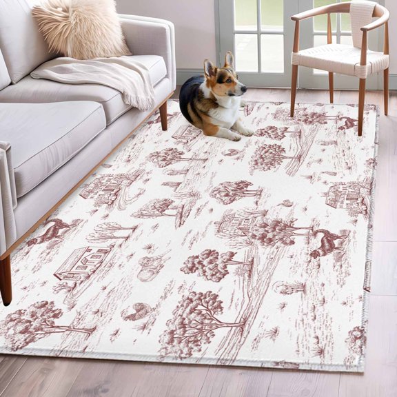 3'x5' Area Rugs, Brown Country Indoor Outdoor Area Rug for Living Room Bedroom, Farmhouse Rustic Tree Animals Abstract Washable Bathroom Rugs Kitchen Floor Carpet Mats Home Decor Aesthetic