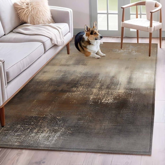 3'x5' Area Rugs, Brown Indoor Outdoor Area Rug for Living Room Bedroom, Modern Abstract Art Oil Painting Ombre Washable Bathroom Rugs Kitchen Floor Carpet Mats Home Decor Aesthetic