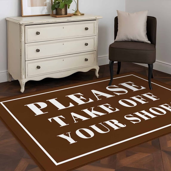 3'x5' Area Rugs, Brown Letter Indoor Outdoor Area Rug for Living Room Bedroom, Modern Minimalist White Text Striped Washable Bathroom Rugs Kitchen Floor Carpet Mats Home Decor Aesthetic