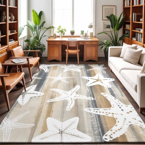 3'x5' Area Rugs, Coastal Starfish Indoor Outdoor Area Rug for Living Room Bedroom, Farmhouse Ocean Color Blocks Brown Grey Washable Bathroom Rugs Kitchen Floor Carpet Mats Home Decor Aesthetic