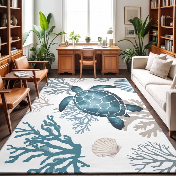 3'x5' Area Rugs, Coastal Turtle Indoor Outdoor Area Rug for Living Room ...