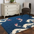 thumbnail image 1 of 3'x5' Area Rugs, Coastal Wave Indoor Outdoor Area Rug for Living Room Bedroom, Japanese Style Ocean Fish Blue Washable Bathroom Rugs Kitchen Floor Carpet Mats Home Decor Aesthetic, 1 of 8