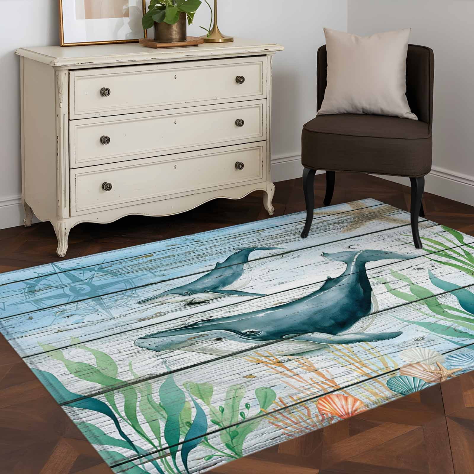 3'x5' Area Rugs, Coastal Whale Indoor Outdoor Area Rug for Living Room ...