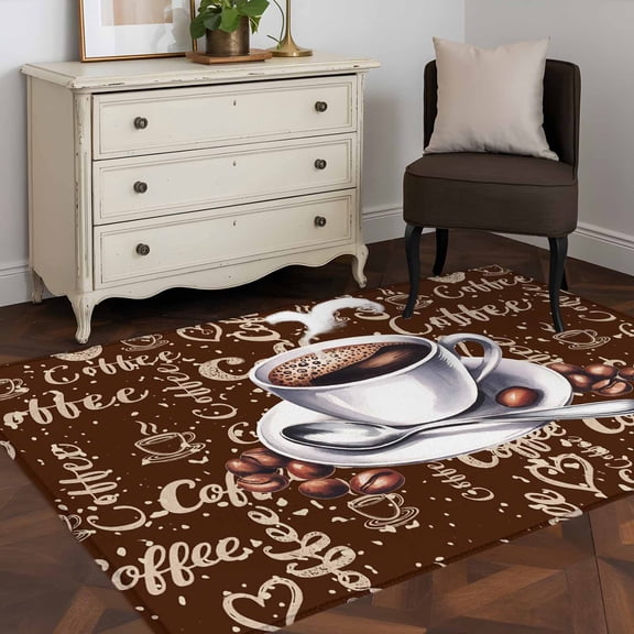 3'x5' Area Rugs, Coffee Indoor Outdoor Area Rug for Living Room Bedroom, Vintage Art Pastoral Washable Bathroom Rugs Kitchen Floor Carpet Mats Home Decor Aesthetic