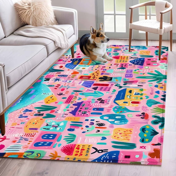 3'x5' Area Rugs, Colorful Abstract Indoor Outdoor Area Rug for Living Room Bedroom, Modern Oil Painted Contemporary Washable Bathroom Rugs Kitchen Floor Carpet Mats Home Decor Aesthetic