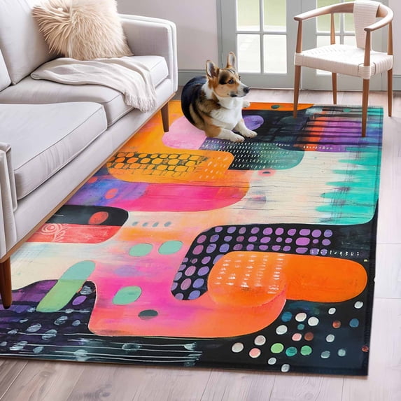 3'x5' Area Rugs, Colorful Geometric Indoor Outdoor Area Rug for Living Room Bedroom, Contemporary Abstract Color Block Washable Bathroom Rugs Kitchen Floor Carpet Mats Home Decor Aesthetic