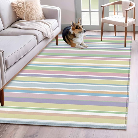 3'x5' Area Rugs, Colorful Striped Indoor Outdoor Area Rug for Living Room Bedroom, Farmhouse Rainbow Color Stripes Washable Bathroom Rugs Kitchen Floor Carpet Mats Home Decor Aesthetic