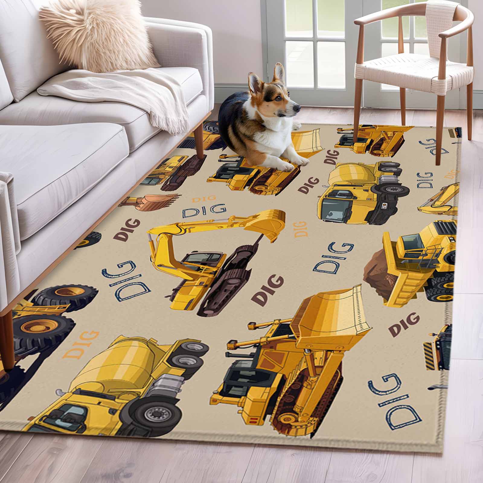 3'x5' Area Rugs, Construction Truck Indoor Outdoor Area Rug for Living ...