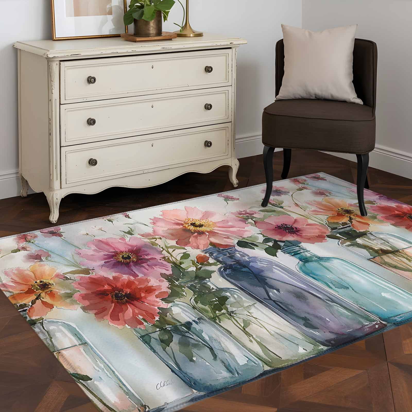 3'x5' Area Rugs, Country Floral Indoor Outdoor Area Rug for Living Room ...