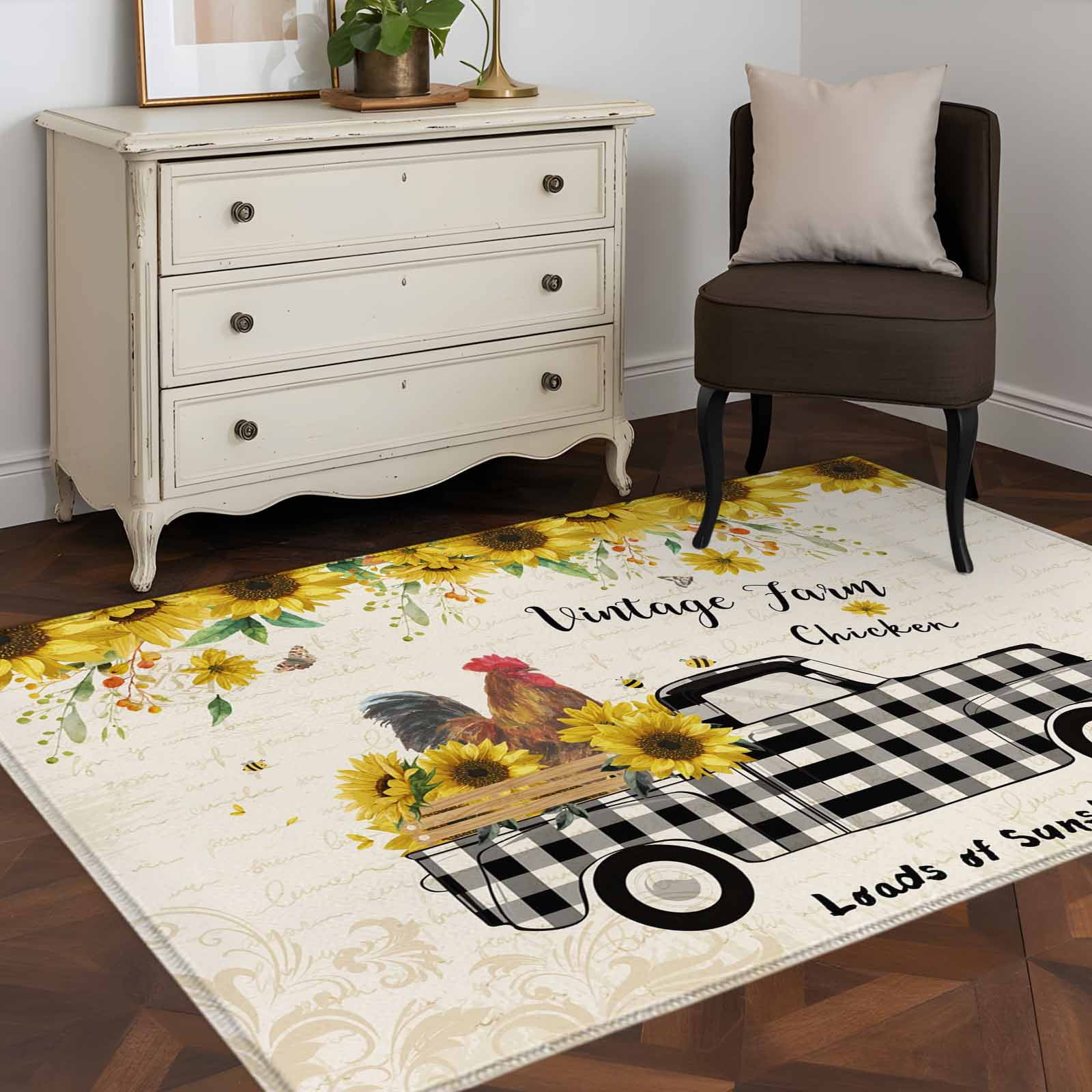 3'x5' Area Rugs, Country Kitchen Sunflowers Indoor Outdoor Area Rug for ...
