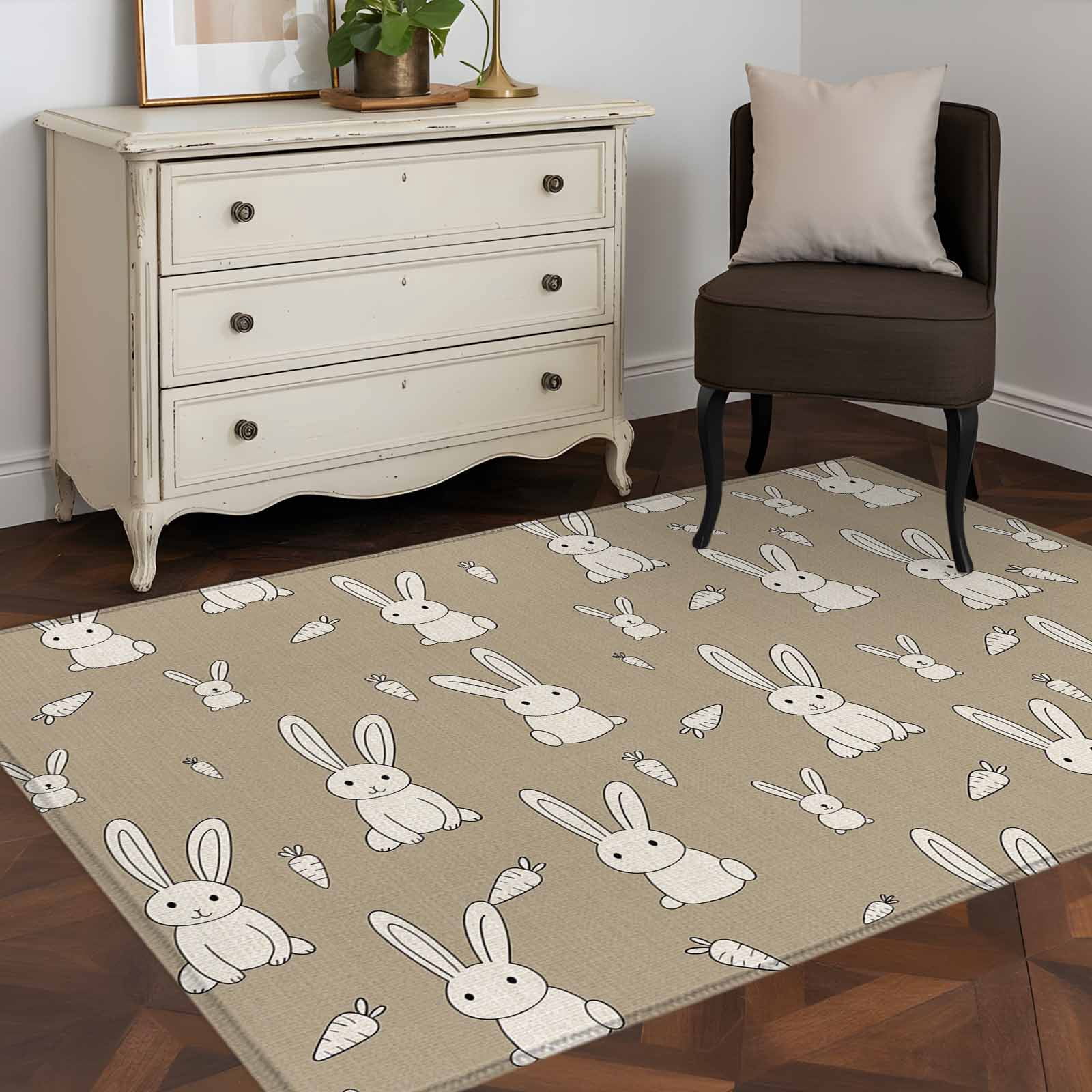 3'x5' Area Rugs, Cute Rabbit Indoor Outdoor Area Rug for Living Room ...