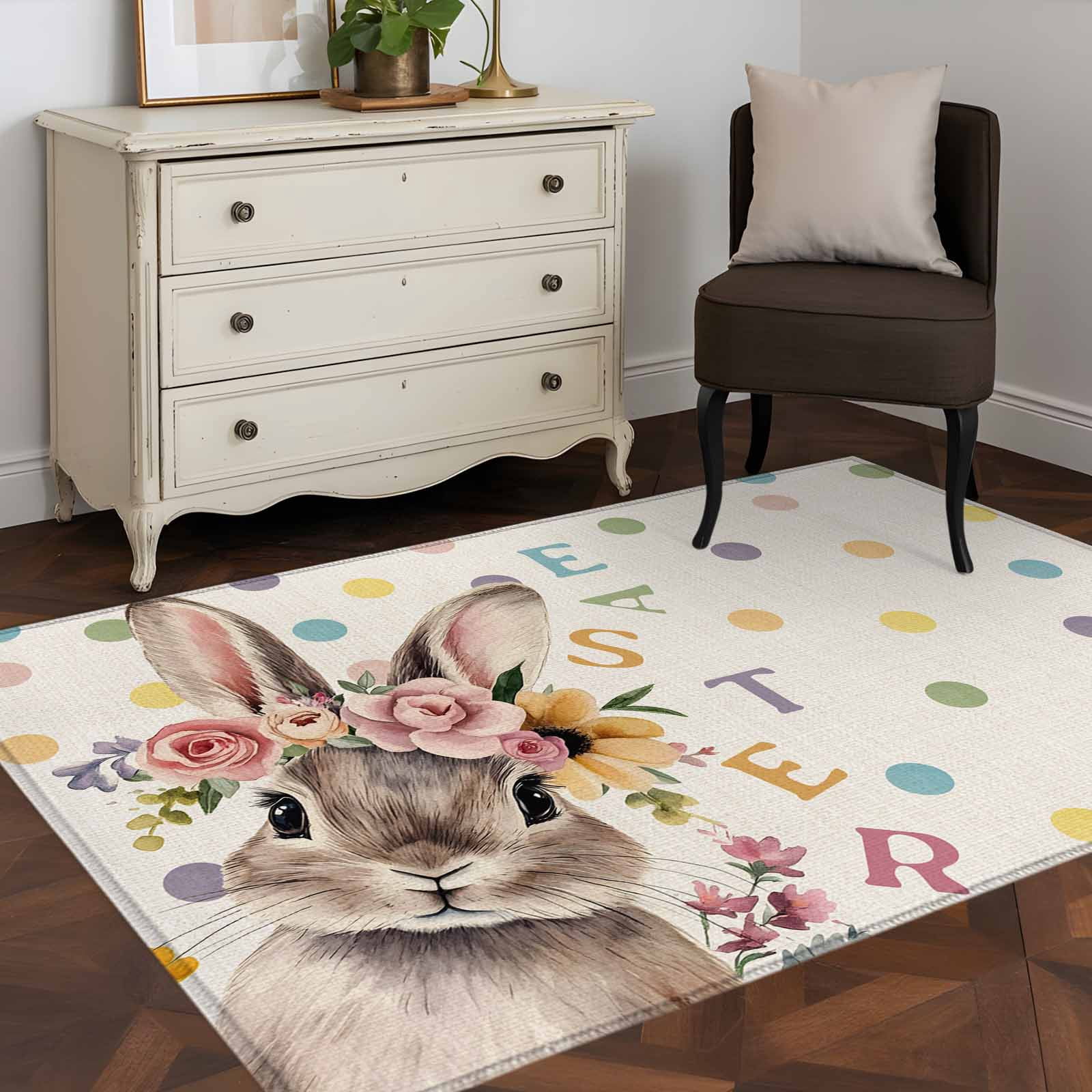3'x5' Area Rugs, Easter Cute Bunny Indoor Outdoor Area Rug for Living ...
