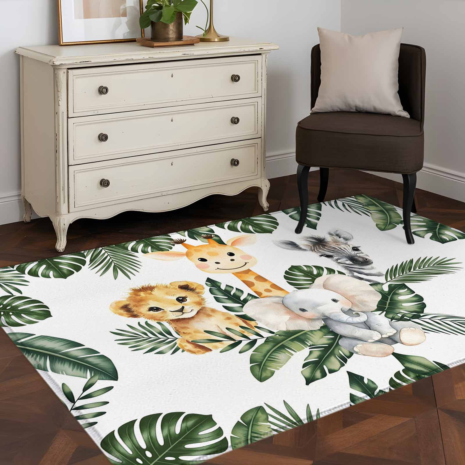 3'x5' Area Rugs, Elephant Giraffe Lion Indoor Outdoor Area Rug for ...