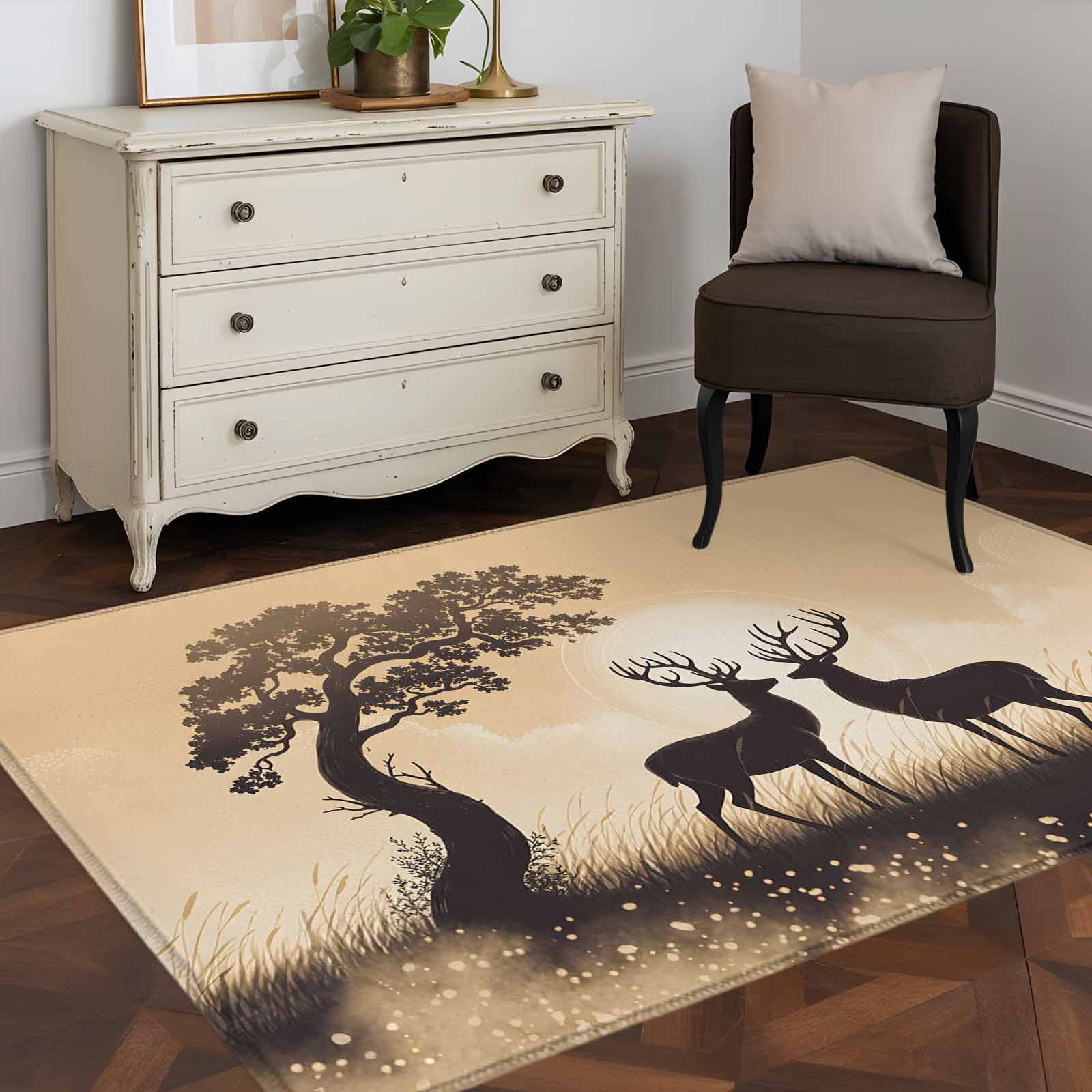 3'x5' Area Rugs, Elk Silhouette Indoor Outdoor Area Rug for Living Room ...