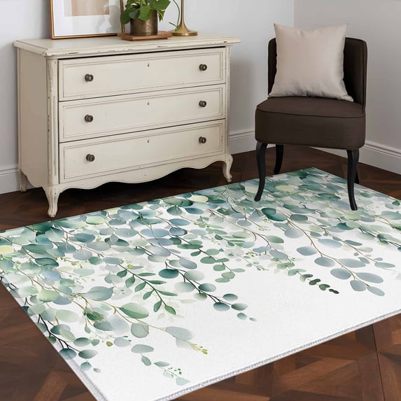 3'x5' Area Rugs, Eucalyptus Leaves Indoor Outdoor Area Rug for Living Room Bedroom, Teal Botanical Summer Weeping Washable Bathroom Rugs Kitchen Floor Carpet Mats Home Decor Aesthetic