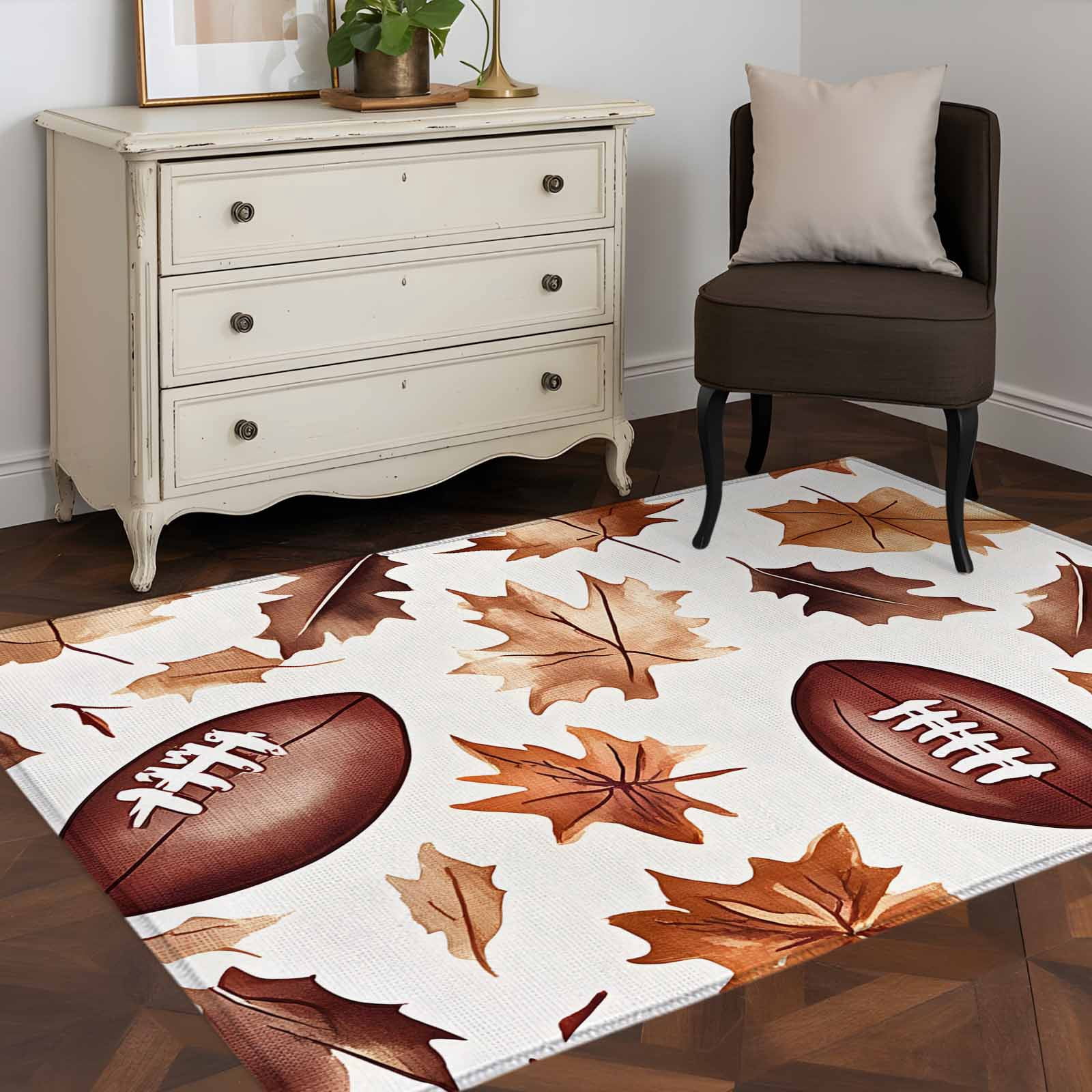 3'x5' Area Rugs, Fall Maple Leaf Football Indoor Outdoor Area Rug for ...