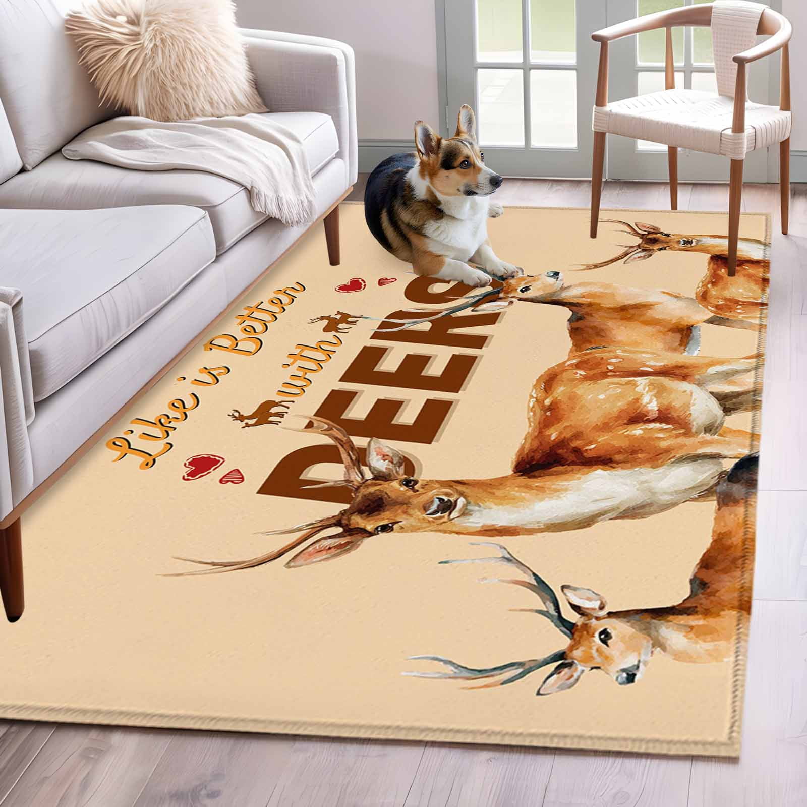 3'x5' Area Rugs, Farmhouse Deer Indoor Outdoor Area Rug for Living Room ...