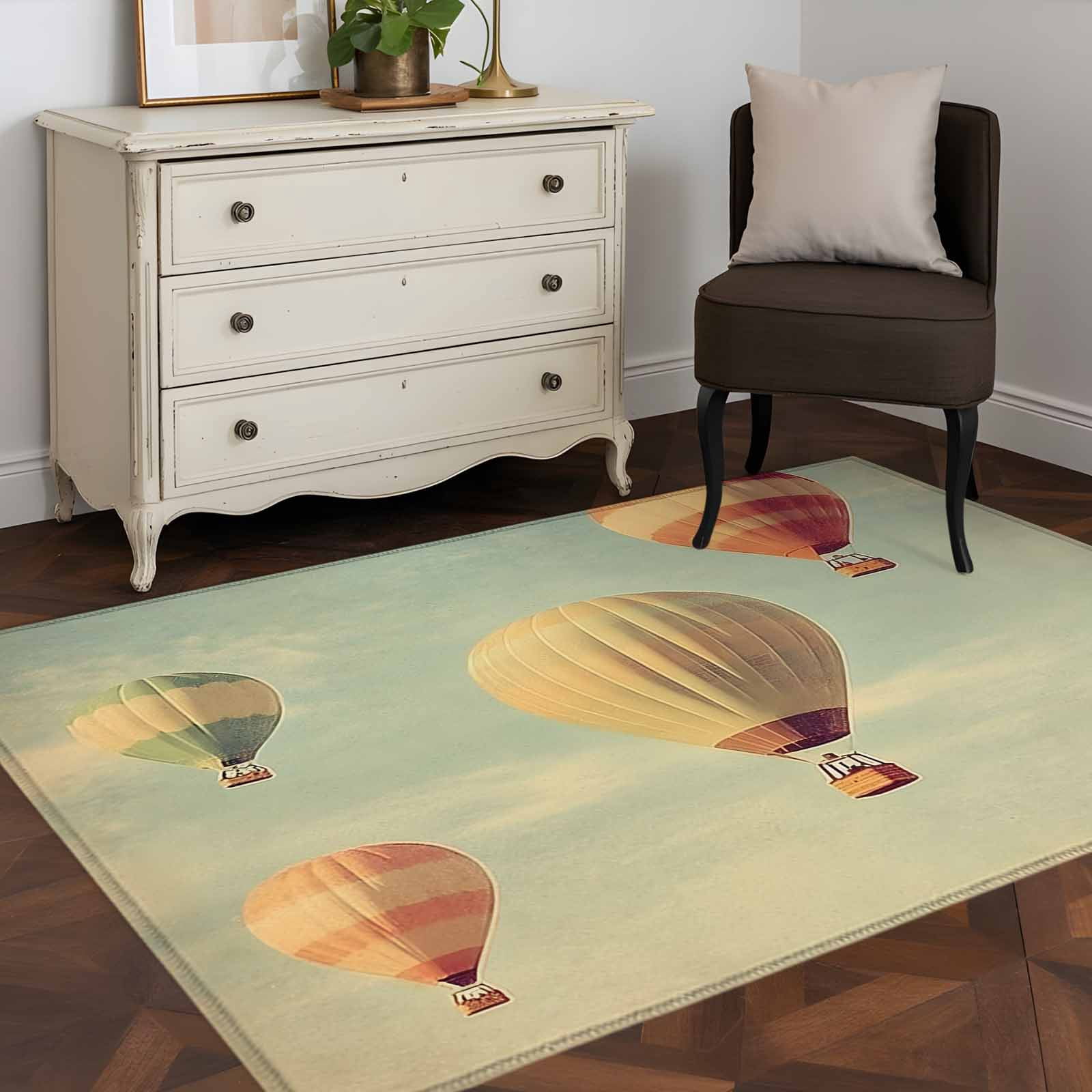 3'x5' Area Rugs, Floating Hot Air Balloon Indoor Outdoor Area Rug for ...