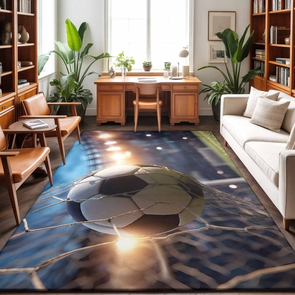 3'x5' Area Rugs, Football Sports Indoor Outdoor Area Rug for Living Room Bedroom, Football Field Goal Net Soccer Washable Bathroom Rugs Kitchen Floor Carpet Mats Home Decor Aesthetic