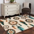 thumbnail image 1 of 3'x5' Area Rugs, Geometric Feathers Indoor Outdoor Area Rug for Living Room Bedroom, Boho Ethnic Retro Country Motifs Washable Bathroom Rugs Kitchen Floor Carpet Mats Home Decor Aesthetic, 1 of 8