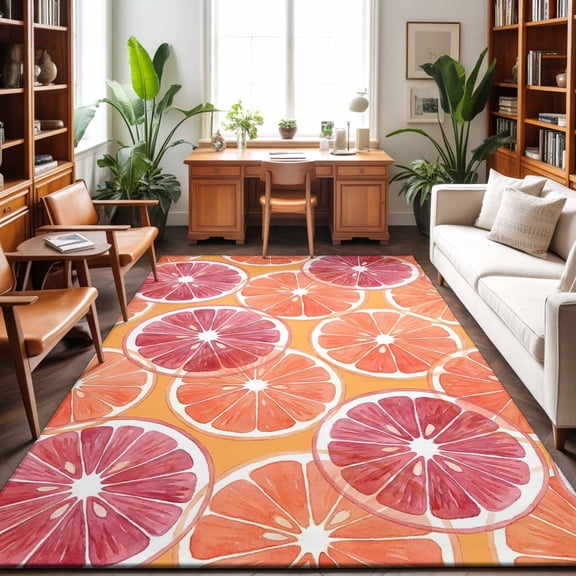 3'x5' Area Rugs, Grapefruit Citrus Indoor Outdoor Area Rug for Living Room Bedroom, Summer Red Orange Fruits Washable Bathroom Rugs Kitchen Floor Carpet Mats Home Decor Aesthetic