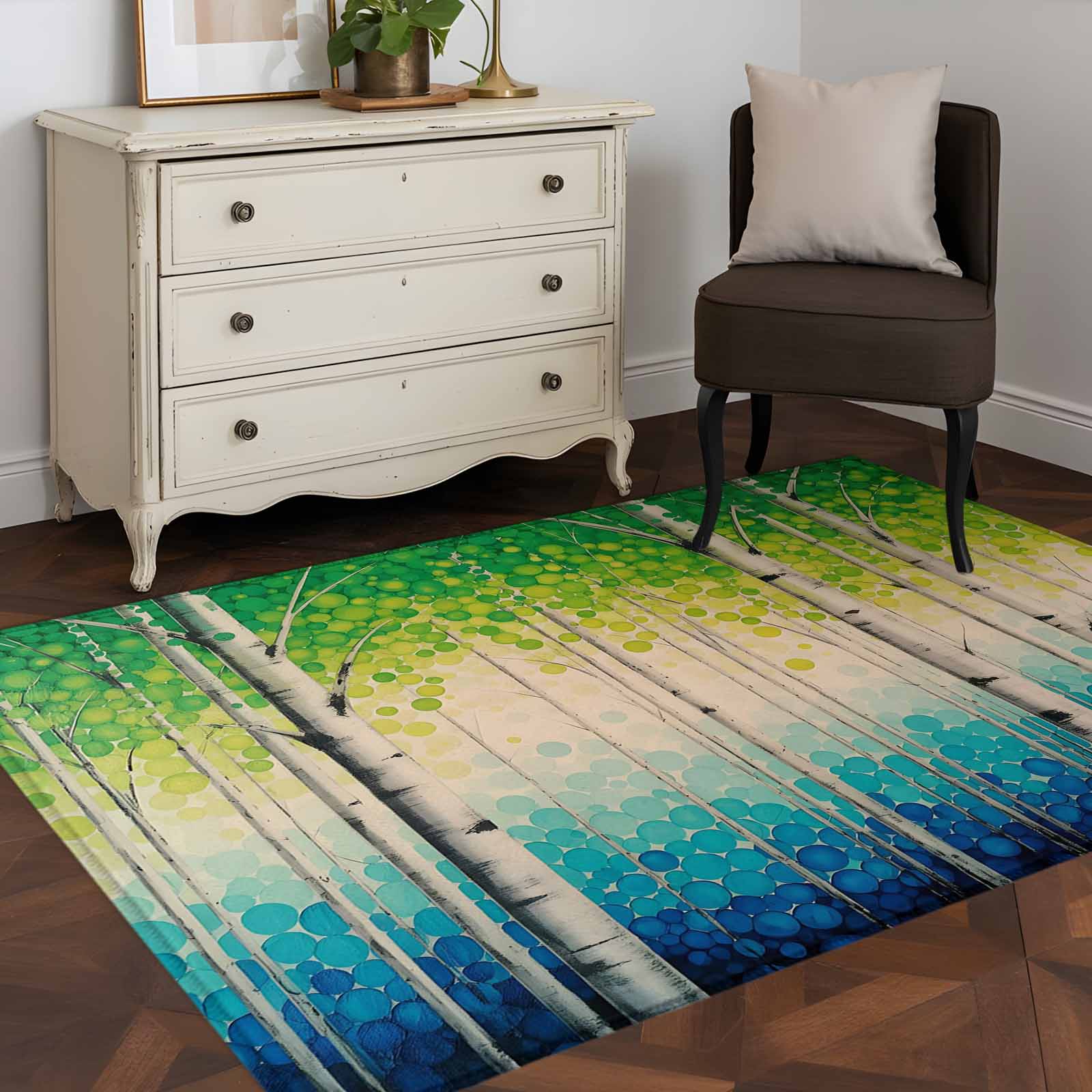 3'x5' Area Rugs, Green Blue Forest Indoor Outdoor Area Rug for Living ...