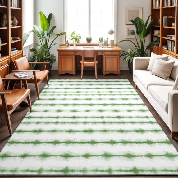 3'x5' Area Rugs, Green Stripes Indoor Outdoor Area Rug for Living Room Bedroom, Farmhouse Modern Abstract Art Washable Bathroom Rugs Kitchen Floor Carpet Mats Home Decor Aesthetic