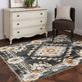 thumbnail image 1 of 3'x5' Area Rugs, Grey Orange Boho Indoor Outdoor Area Rug for Living Room Bedroom, Southwestern Ethnic Retro Geometric Washable Bathroom Rugs Kitchen Floor Carpet Mats Home Decor Aesthetic, 1 of 8