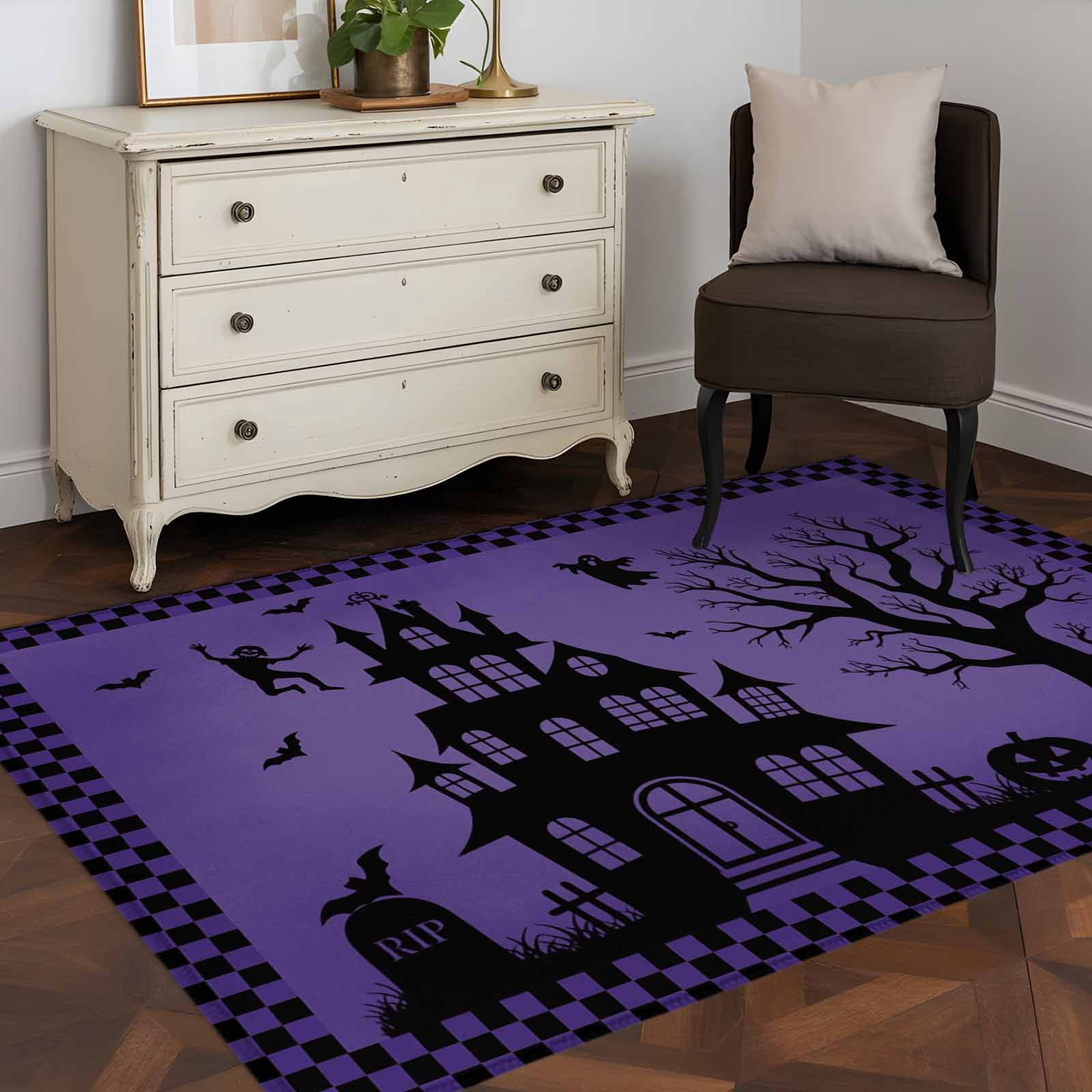 3'x5' Area Rugs, Halloween Purple Indoor Outdoor Area Rug for Living ...