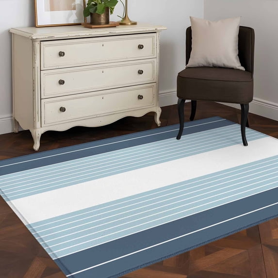 3'x5' Area Rugs, Haze Blue Aqua Stripe Indoor Outdoor Area Rug for Living Room Bedroom, Modern Art Horizontal Striped Washable Bathroom Rugs Kitchen Floor Carpet Mats Home Decor Aesthetic