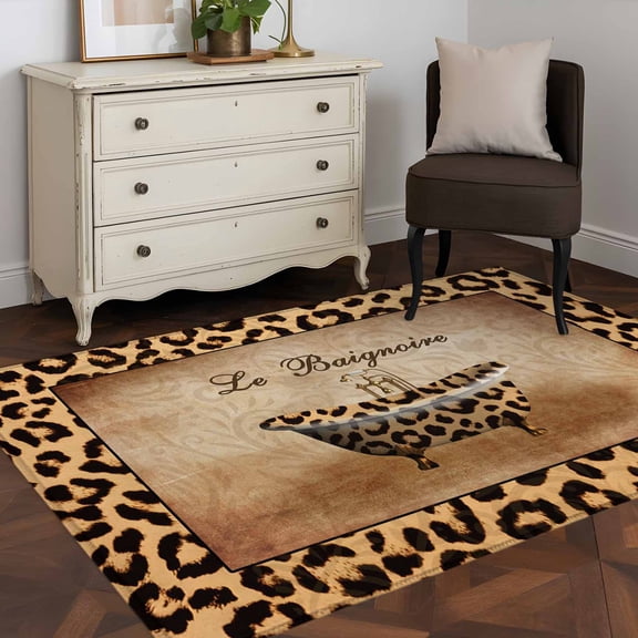 3'x5' Area Rugs, Leopard Printed Indoor Outdoor Area Rug for Living Room Bedroom, Funny Animals Textured Bathtubs Washable Bathroom Rugs Kitchen Floor Carpet Mats Home Decor Aesthetic