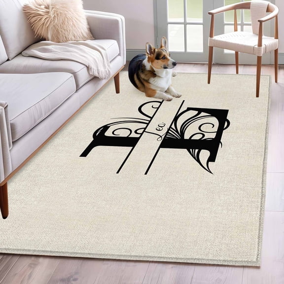 3'x5' Area Rugs, Letter L Indoor Outdoor Area Rug for Living Room Bedroom, Monogram Words Washable Bathroom Rugs Kitchen Floor Carpet Mats Home Decor Aesthetic