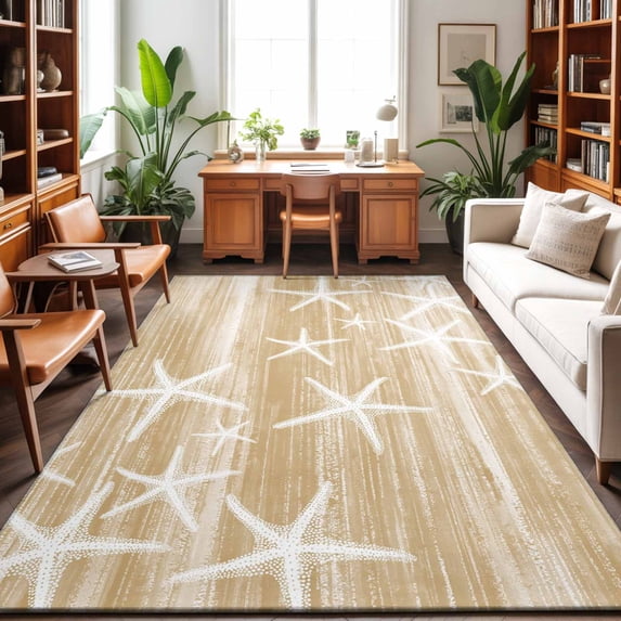 3'x5' Area Rugs, Light Brown Starfish Coastal Indoor Outdoor Area Rug for Living Room Bedroom, Summer Beach Nautical Ocean Vintage Bathroom Rugs Kitchen Floor Carpet Mats Home Decor Aesthetic