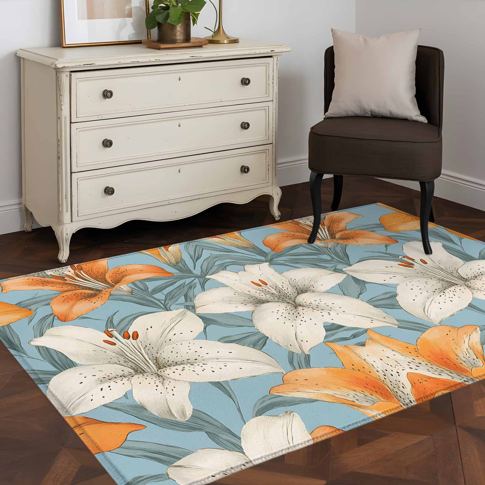 3'x5' Area Rugs, Lily Flower Indoor Outdoor Area Rug for Living Room ...