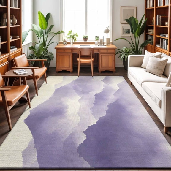 3'x5' Area Rugs, Mountain Peak Indoor Outdoor Area Rug for Living Room Bedroom, Purple Beige Mist Zen Modern Nature Fantasy Washable Bathroom Rugs Kitchen Floor Carpet Mats Home Decor Aesthetic